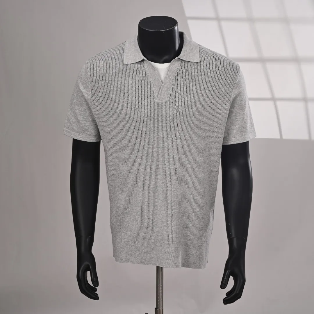 BRUNELLO CUCINELLI BC fake two-piece ribbed knitted lapel short-sleeved POLO shirt, real photo